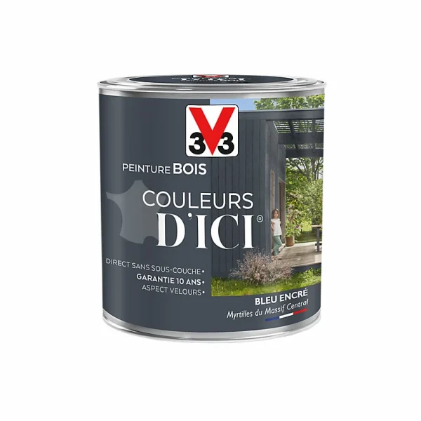 en ligne vente Castorama Peinture Bois Couleurs D’ici Bleu Encré Velours V33 0,5L 1