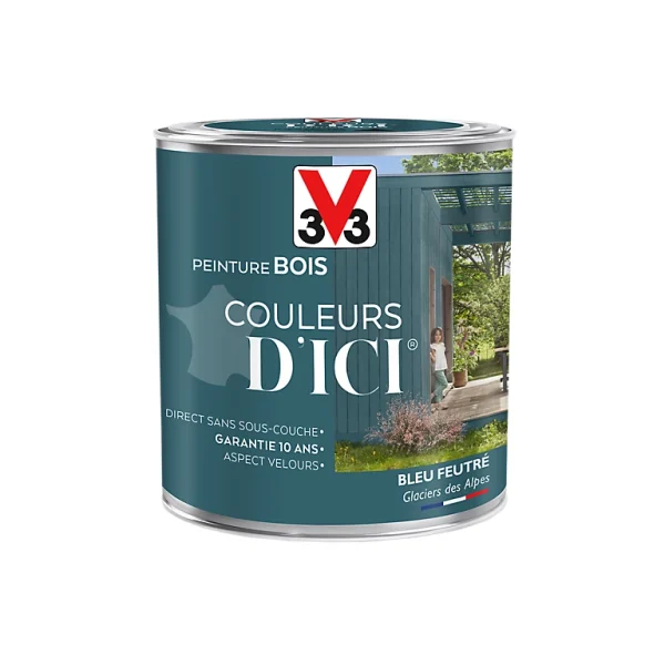 Castorama Peinture Bois Couleurs D’ici Bleu Feutré Velours V33 0,5L pas cher 1