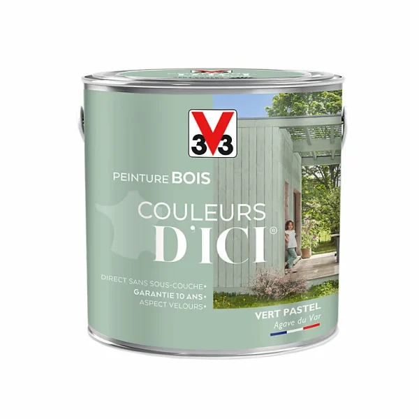 Castorama Peinture Bois Couleurs D’ici Vert Pastel Velours V33 2L Officielle 1