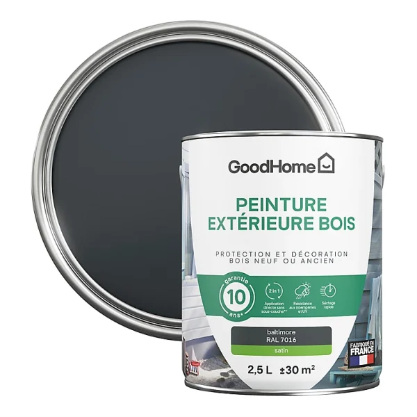 Acheter Castorama Peinture Bois Extérieur GoodHome Baltimore Gris Satin 2.5L 1