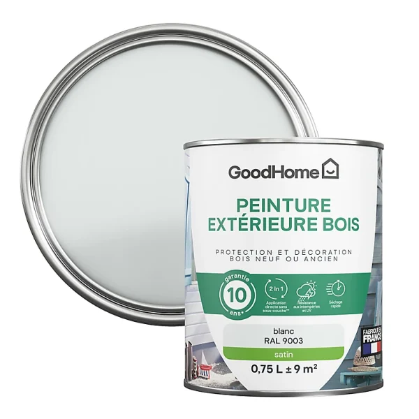 boutique pas cher Castorama Peinture Bois Extérieur GoodHome Blanc Satin 0.75L 1