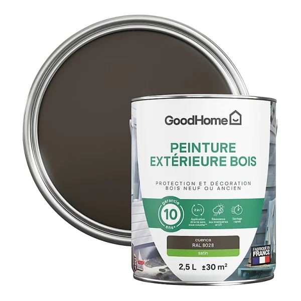 Castorama Peinture Bois Extérieur GoodHome Cuenca Marron Satin 2.5L Nouveau 1