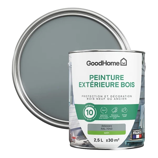 des prix incroyables Castorama Peinture Bois Extérieur GoodHome Delaware Gris Satin 2.5L 1