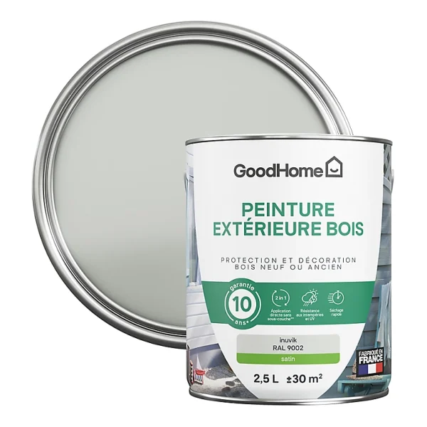 officiel Castorama Peinture Bois Extérieur GoodHome Inuvik Gris Satin 2.5L 1