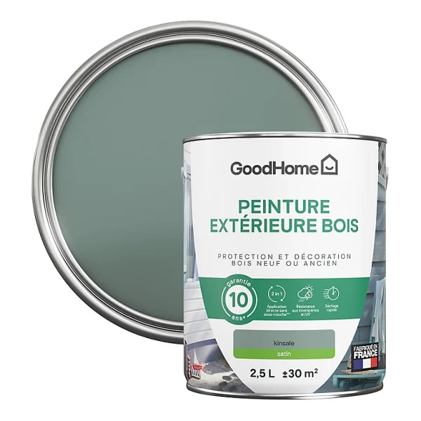 Distributeur Officiel Castorama Peinture Bois Extérieur GoodHome Kinsale Vert Satin 2.5L 1