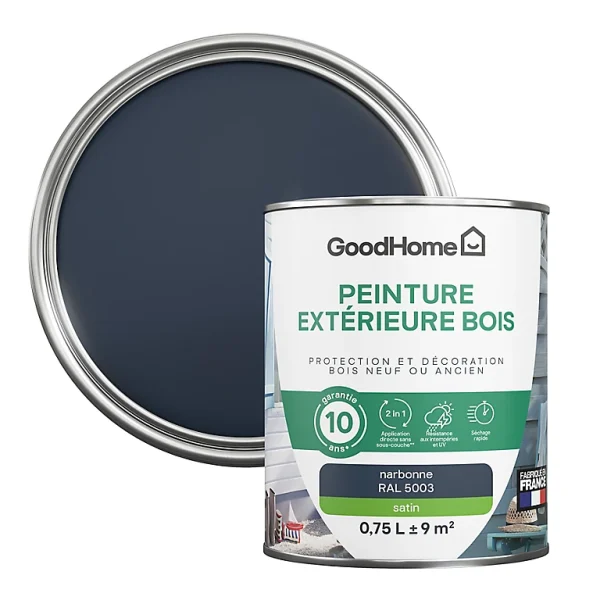 Top ventes Castorama Peinture Bois Extérieur GoodHome Narbonne Bleu Satin 0.75L 1