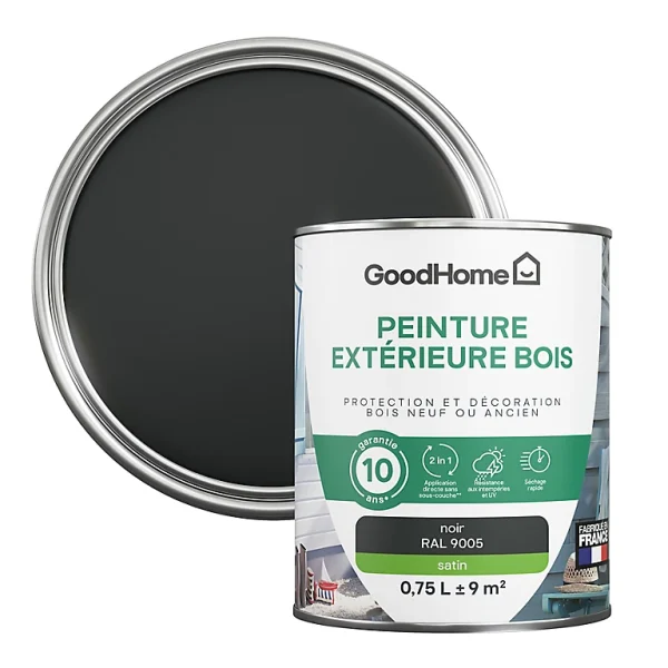 Castorama Peinture Bois Extérieur GoodHome Noir Satin 0.75L meilleur cadeau 1