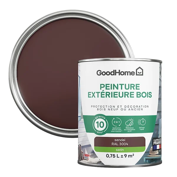 grand choix Castorama Peinture Bois Extérieur GoodHome Sendai Rouge Satin 0.75L 1