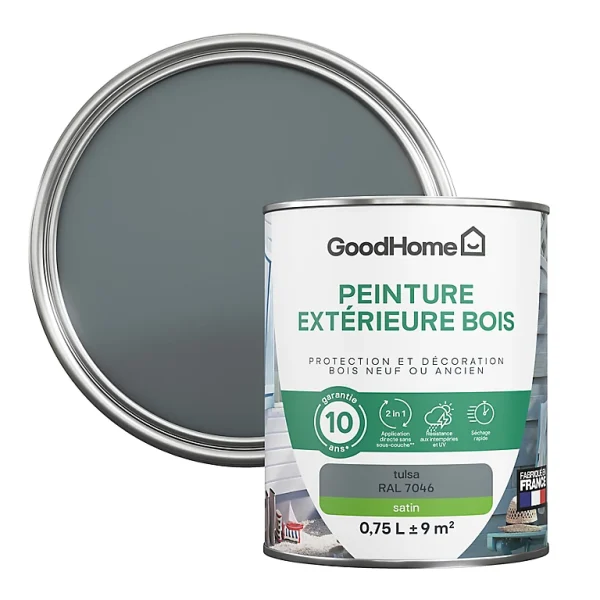 Castorama Peinture Bois Extérieur GoodHome Tulsa Gris Satin 0.75L Nouvelle Collection 1