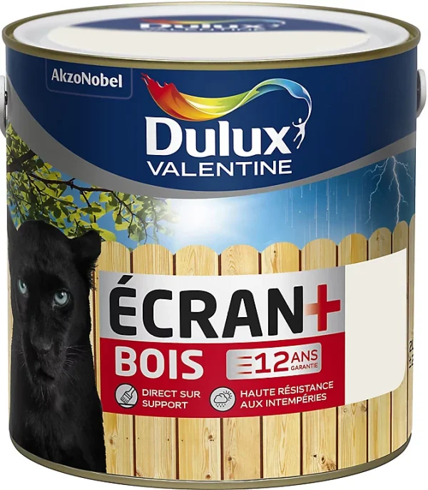 magasin solde Castorama Peinture Bois Extérieure Haute Résistance Ecran+ Bois Dulux Valentine Satin Blanc 2L 1