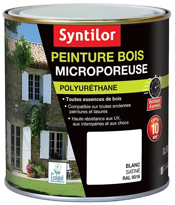 Castorama Peinture Bois Microporeuse Intérieur Extérieur Blanc Syntilor 0,5L magasin pas cher 1