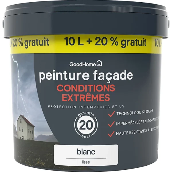 boutique paris Castorama Peinture Façade Autonettoyante Premium GoodHome Blanc 10L +20% Gratuit 1