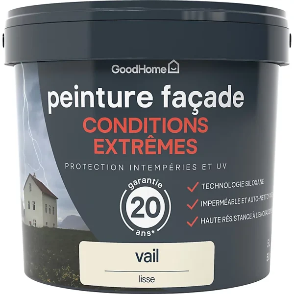 en vente Castorama Peinture Façade Autonettoyante Premium GoodHome Crème Vail 5L 1