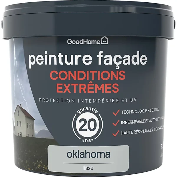 luxe soldes Castorama Peinture Façade Autonettoyante Premium GoodHome Gris Oklahoma 5L 1