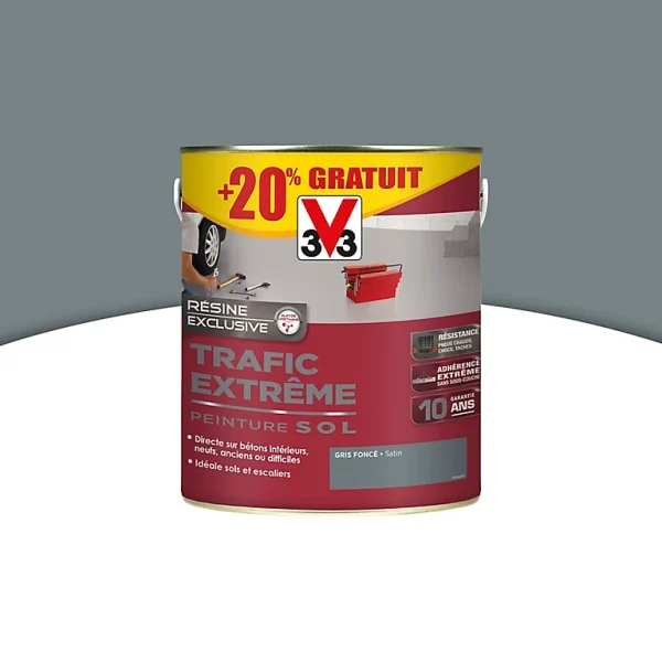 magasin en ligne france Castorama Peinture Sol Intérieur Extérieur Trafic Extrême V33 Gris Foncé 2,5L + 20% Gratuit 1