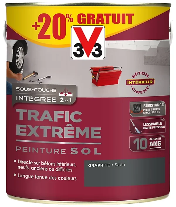 Castorama Peinture Sol Intérieur Trafic Extrême V33 Graphite Satiné 2,5L + 20% Gratuit a Prix Discount 1